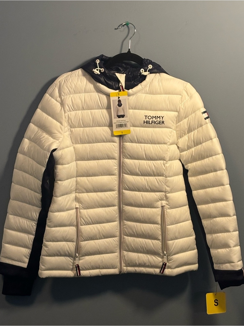 Tommy Hilfiger White Quilted Puffer Jacket with Navy Accents